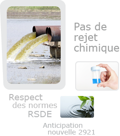 Pas de Rejet chimique, respect RSDE, ICPE 2921